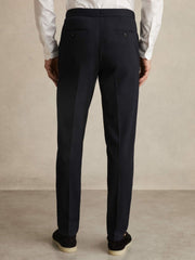 Slim Fit Jersey Drawstring Suit Trousers in Navy