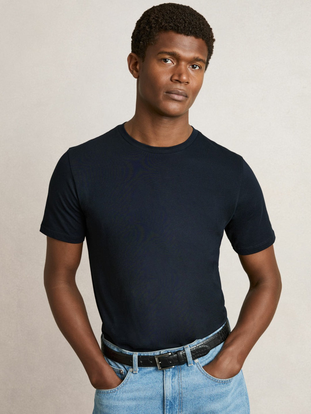 Cotton Crew-Neck T-shirts 3 Pack in White/Navy/Airforce Blue