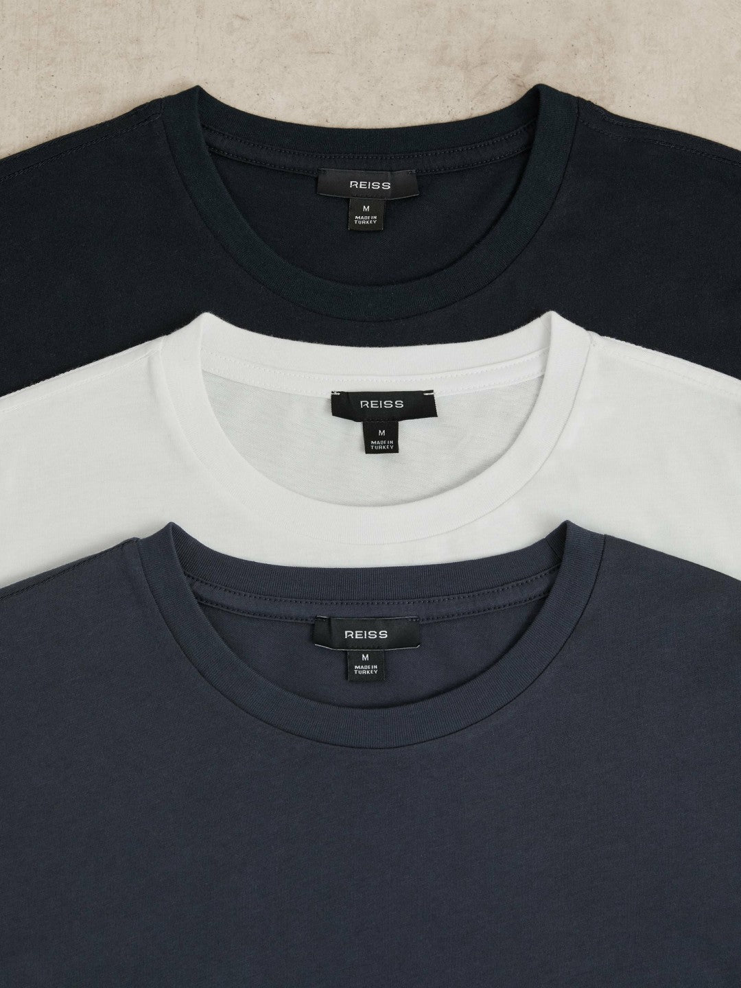 Cotton Crew-Neck T-shirts 3 Pack in White/Navy/Airforce Blue