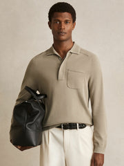 Cotton Concealed Placket Polo Shirt in Light Sage Green