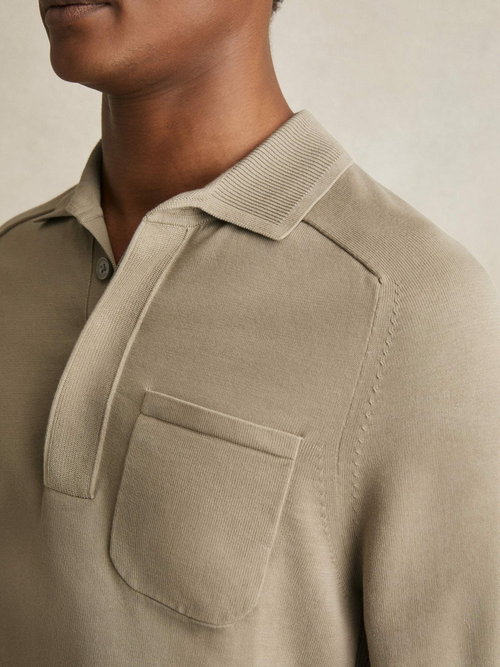 Cotton Concealed Placket Polo Shirt in Light Sage Green