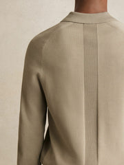Cotton Concealed Placket Polo Shirt in Light Sage Green