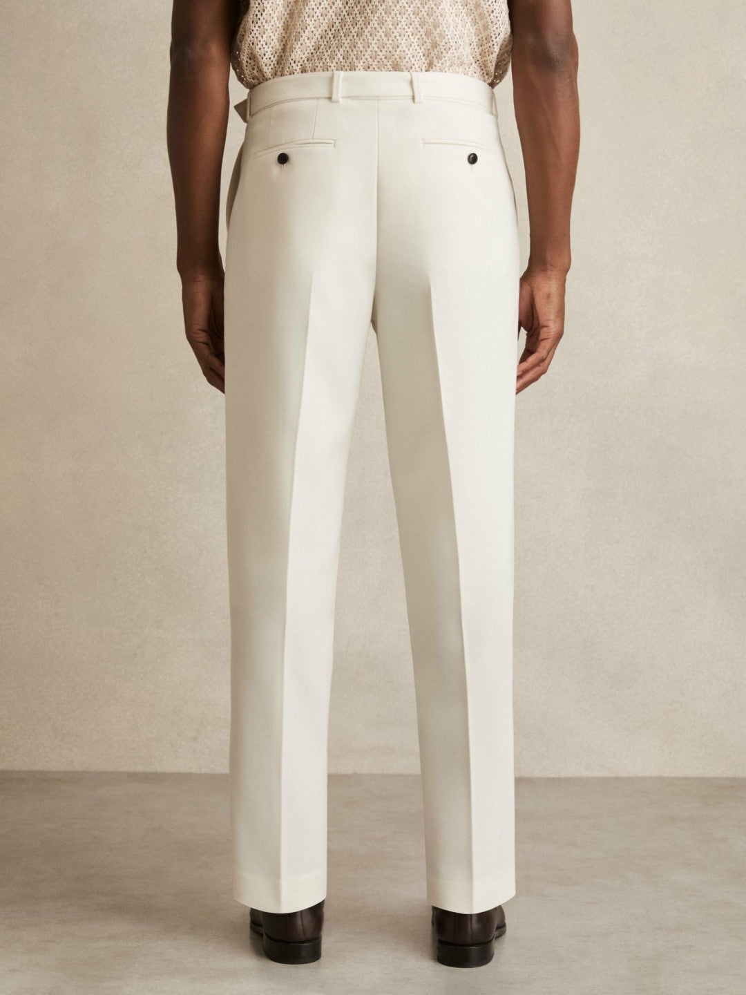 Wool-Blend Belted Pleated Trousers Regular-Fit in White