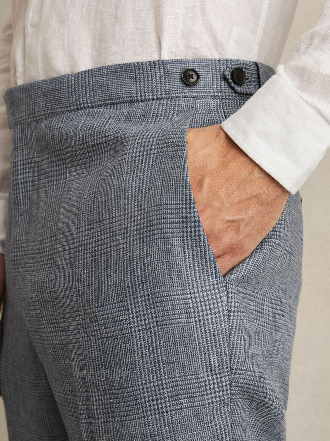 Slim Fit Linen Check Suit Trousers in Soft Blue