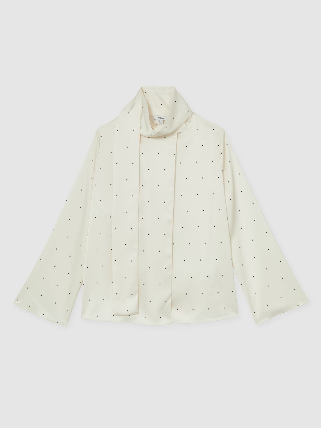 Satin Polka Dot Tie Neck Blouse in Ivory