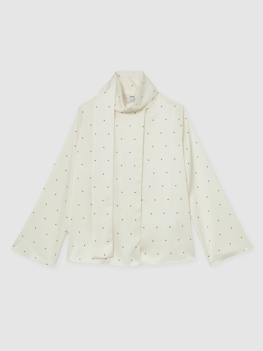 Satin Polka Dot Tie Neck Blouse in Ivory