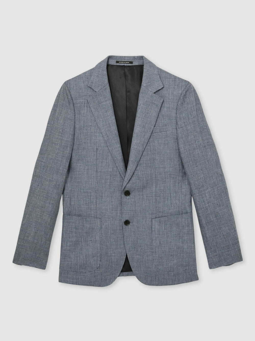 Slim Fit Single Breasted Linen Check Suit Blazer in Soft Blue