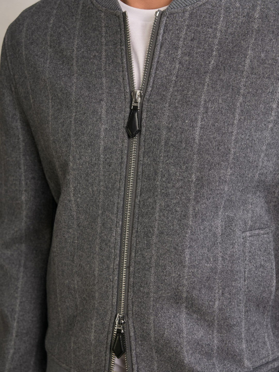 Wool-Blend Chalk-Stripe Bomber Jacket in Grey