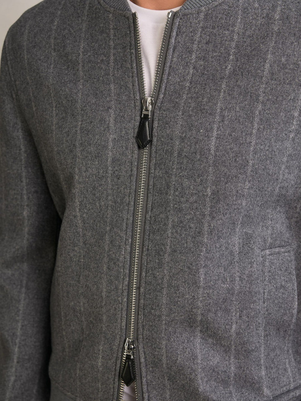 Wool-Blend Chalk-Stripe Bomber Jacket in Grey
