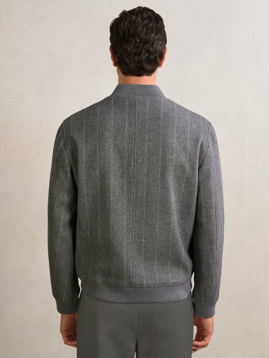 Wool-Blend Chalk-Stripe Bomber Jacket in Grey