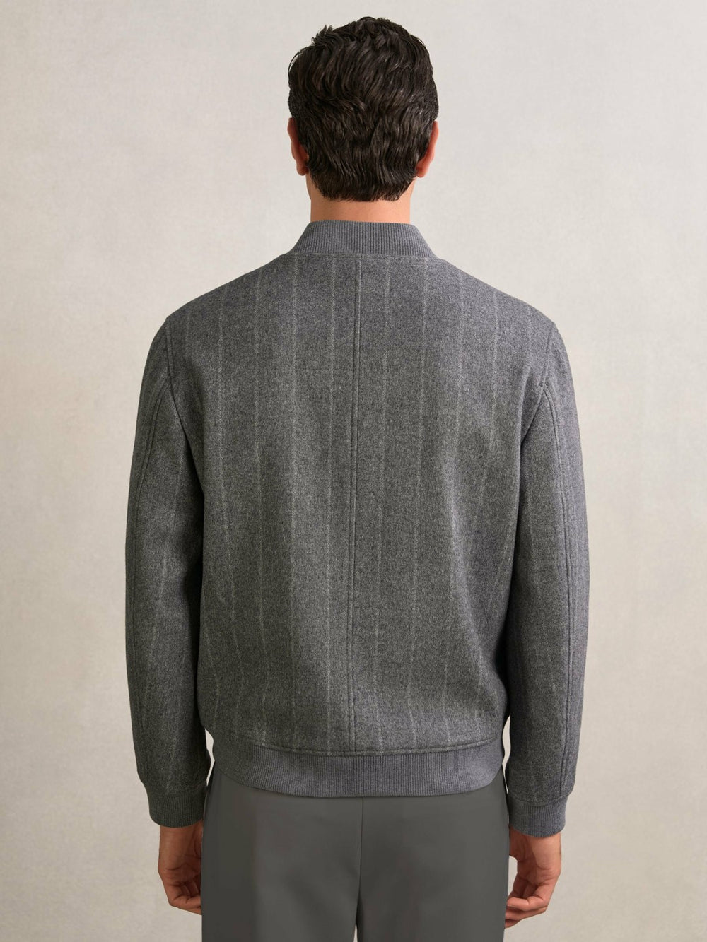 Wool-Blend Chalk-Stripe Bomber Jacket in Grey