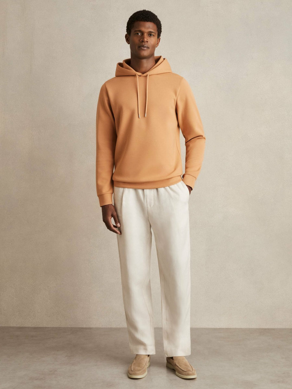 Interlock Jersey Drawstring Hoodie in Light Camel Brown