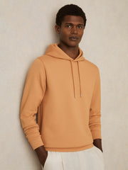 Interlock Jersey Drawstring Hoodie in Light Camel Brown