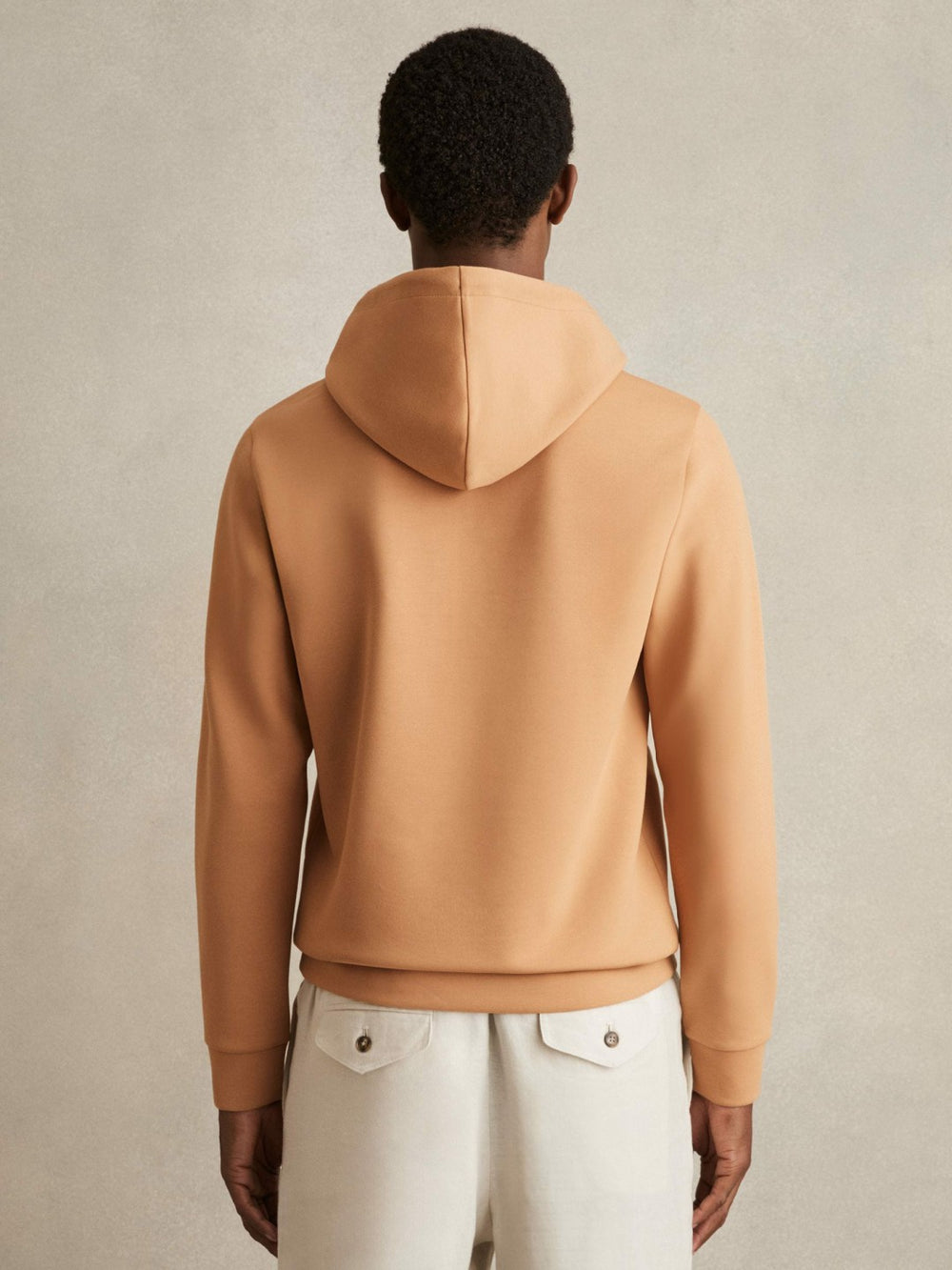 Interlock Jersey Drawstring Hoodie in Light Camel Brown