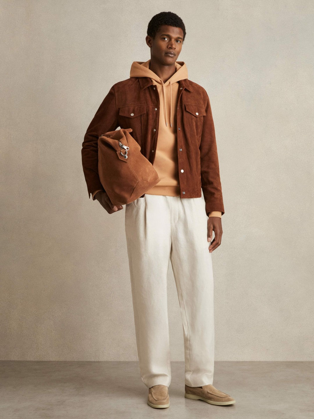 Interlock Jersey Drawstring Hoodie in Light Camel Brown