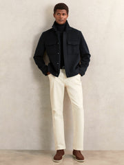 Wool Blend Twin Pocket Zipped Jacket in Navy