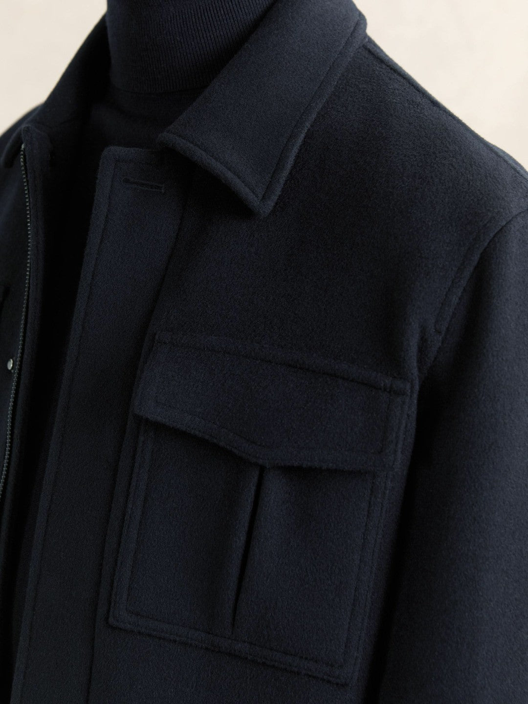 Wool Blend Twin Pocket Zipped Jacket in Navy