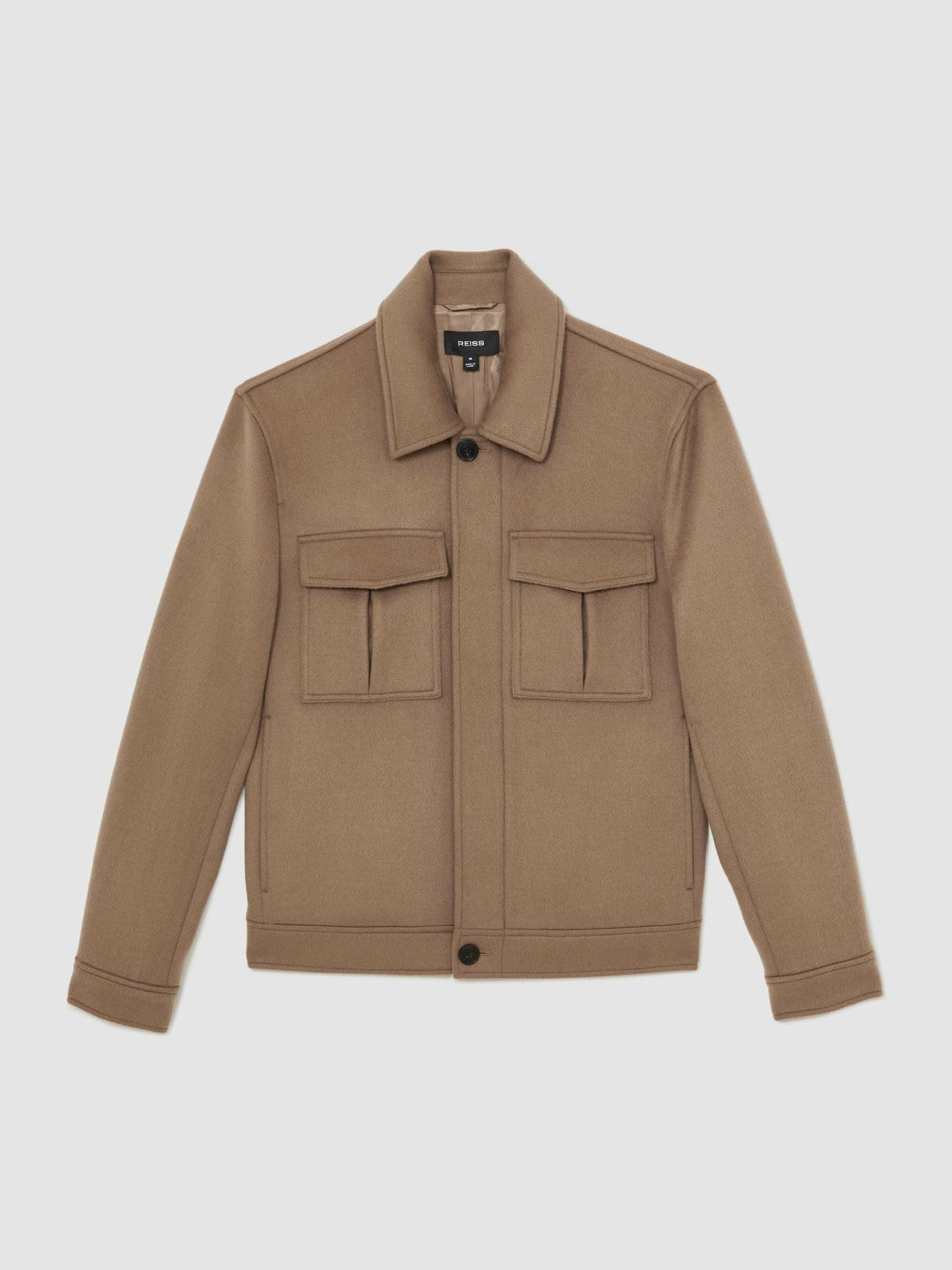 Wool Blend Twin Pocket Zipped Jacket in Dark Brown