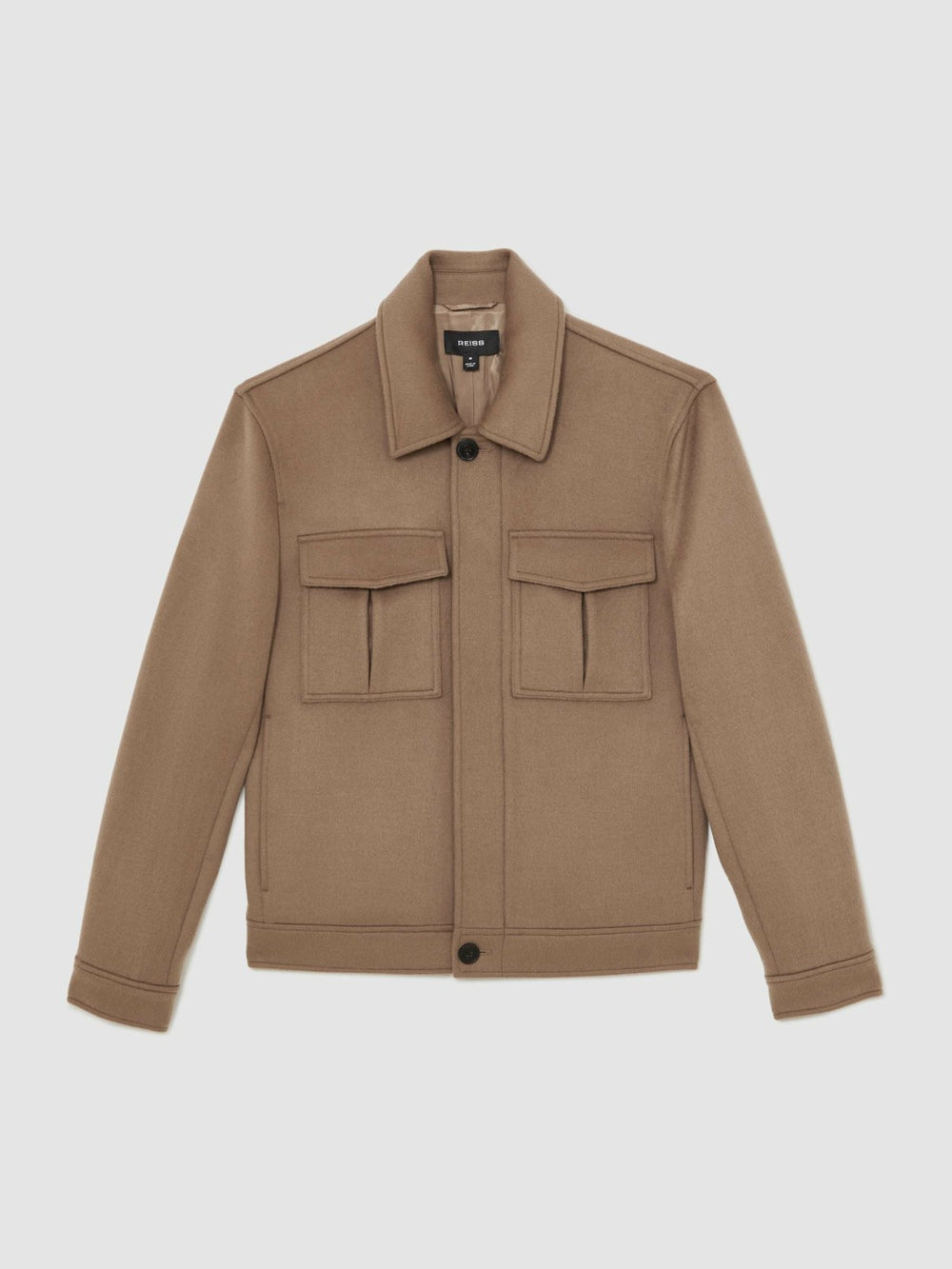 Wool Blend Twin Pocket Zipped Jacket in Dark Brown