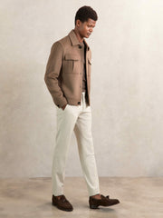 Wool Blend Twin Pocket Zipped Jacket in Dark Brown