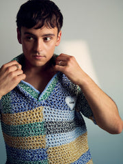 | Tom Daley Crochet Polo Shirt in Yellow/Green/Blue Multi