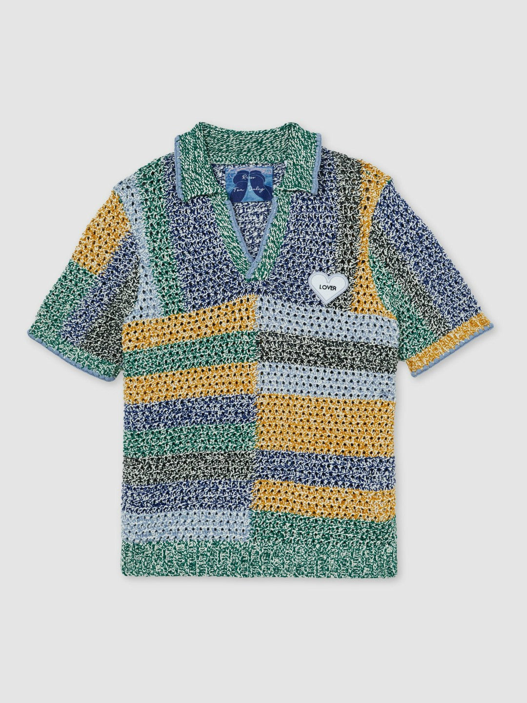 | Tom Daley Crochet Polo Shirt in Yellow/Green/Blue Multi