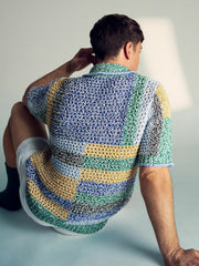 | Tom Daley Crochet Polo Shirt in Yellow/Green/Blue Multi