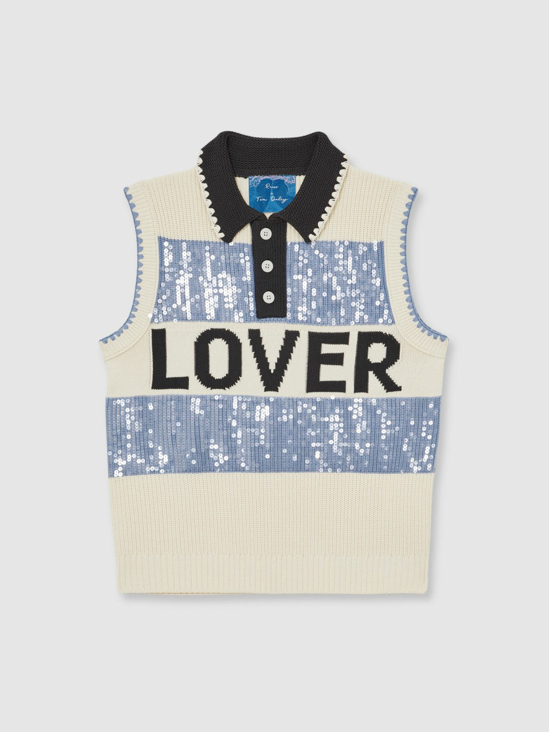 | Tom Daley Stripe Polo Vest in Soft Blue