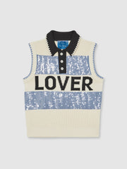| Tom Daley Stripe Polo Vest in Soft Blue