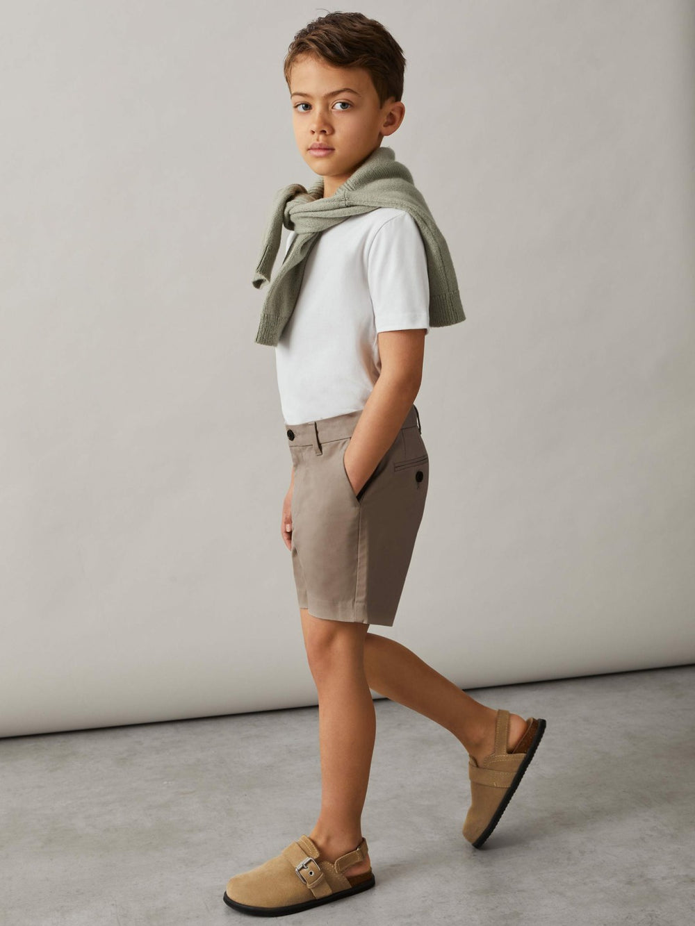 3-9 yrs Cotton Chino Shorts with Stretch in Stone