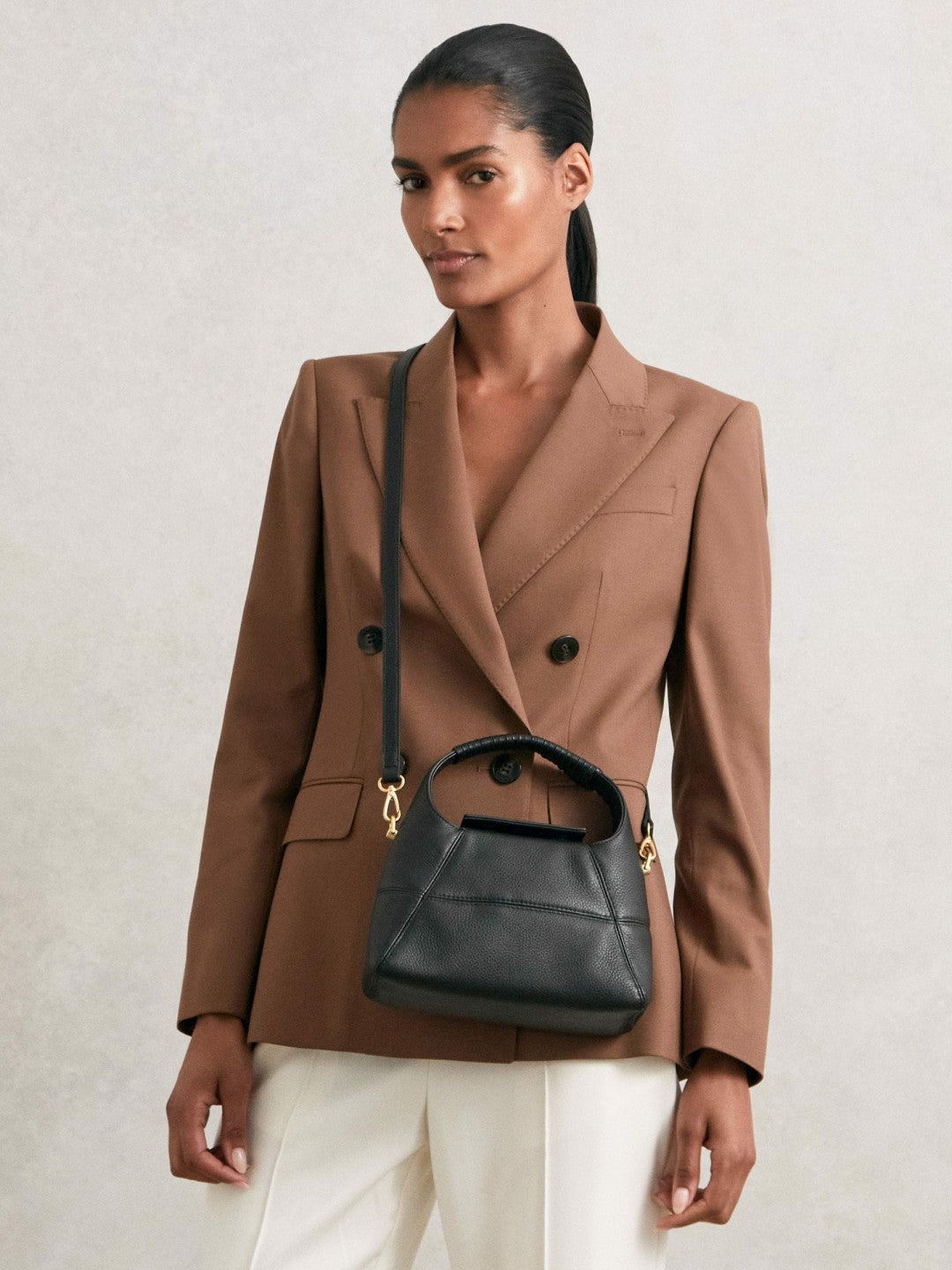 Grained-Leather Shoulder Bag in Black