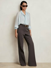Twill Patch-Pocket Flared Trousers in Mauve Neutral