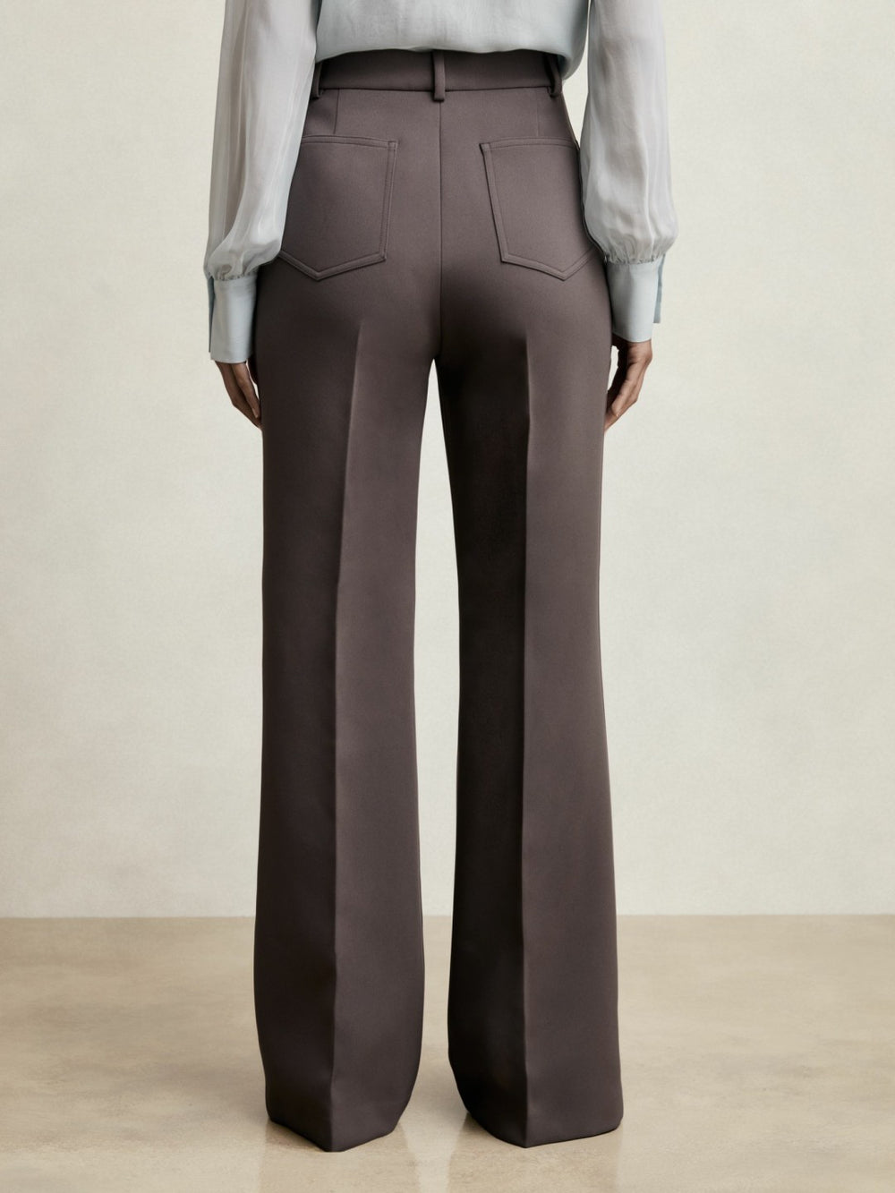 Twill Patch-Pocket Flared Trousers in Mauve Neutral