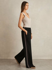 Side-Stripe Wide-Leg Trousers in Black