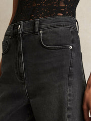Petite Barrel-Leg Seam Jeans in Washed Grey