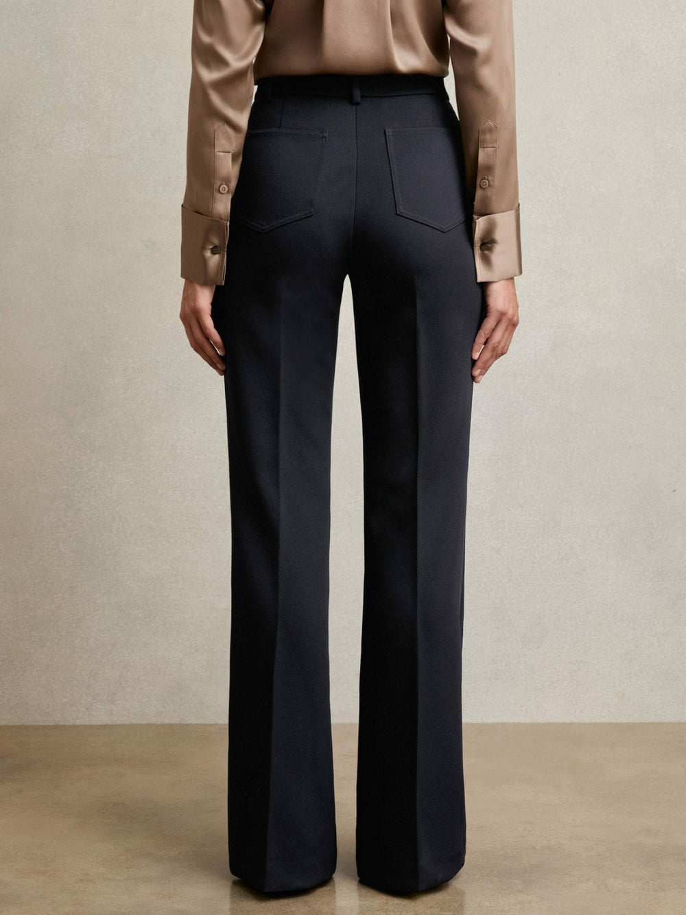Petite Twill Patch-Pocket Flared Trousers in Navy