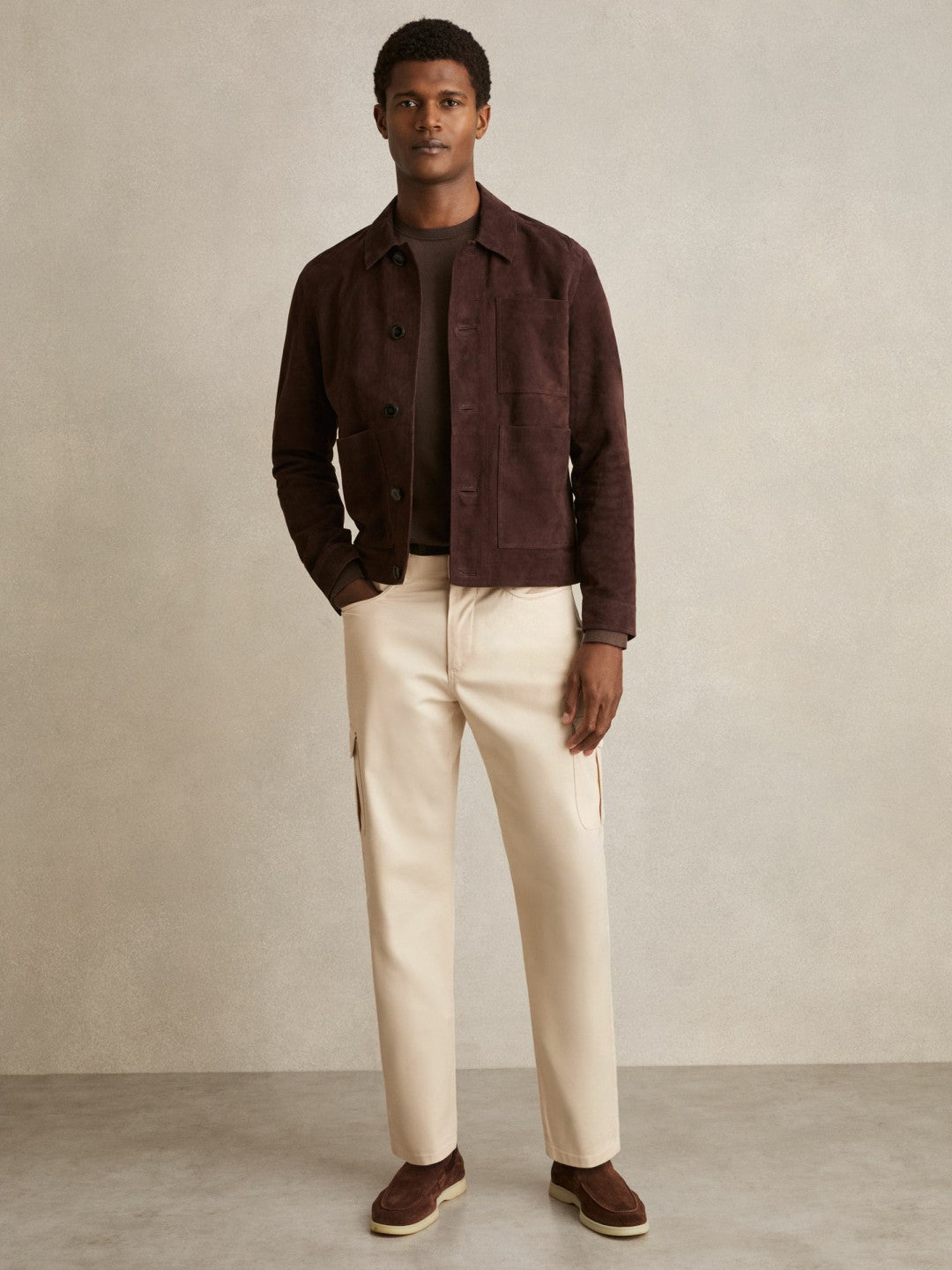 Cotton-Lyocell Cargo Trousers in Light Stone