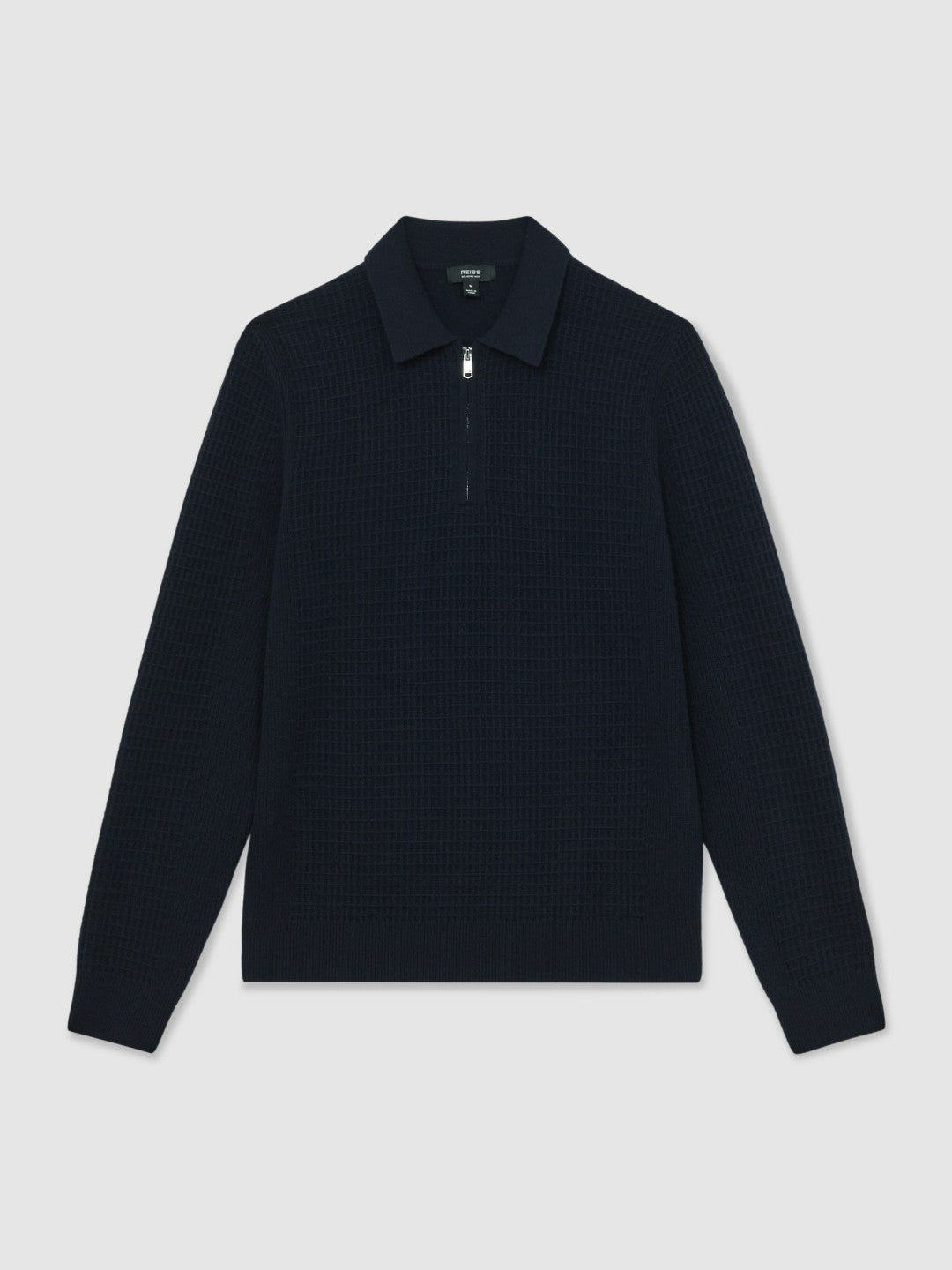 Wool Waffle-Knit Half-Zip Polo Shirt in Navy