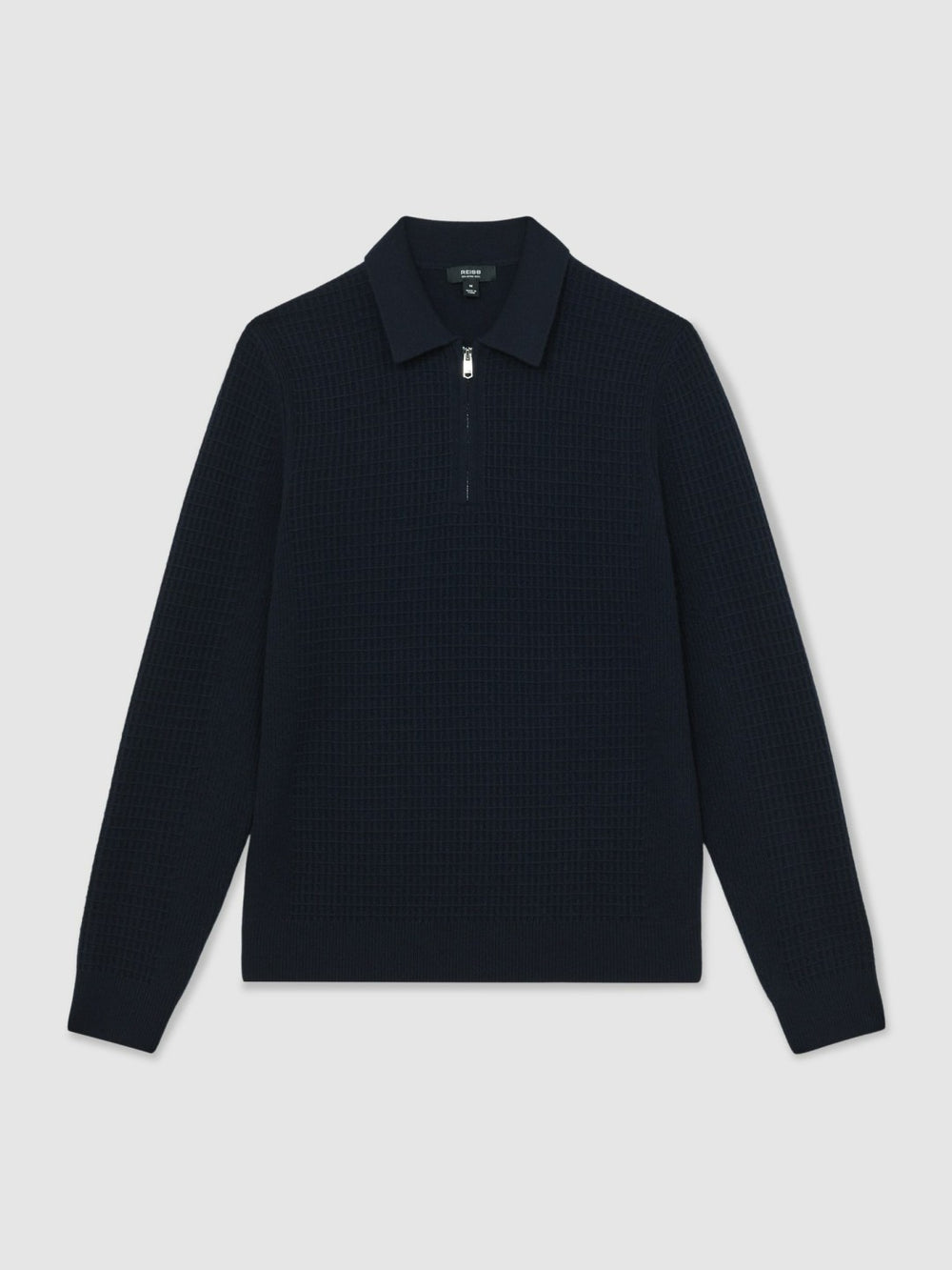Wool Waffle-Knit Half-Zip Polo Shirt in Navy