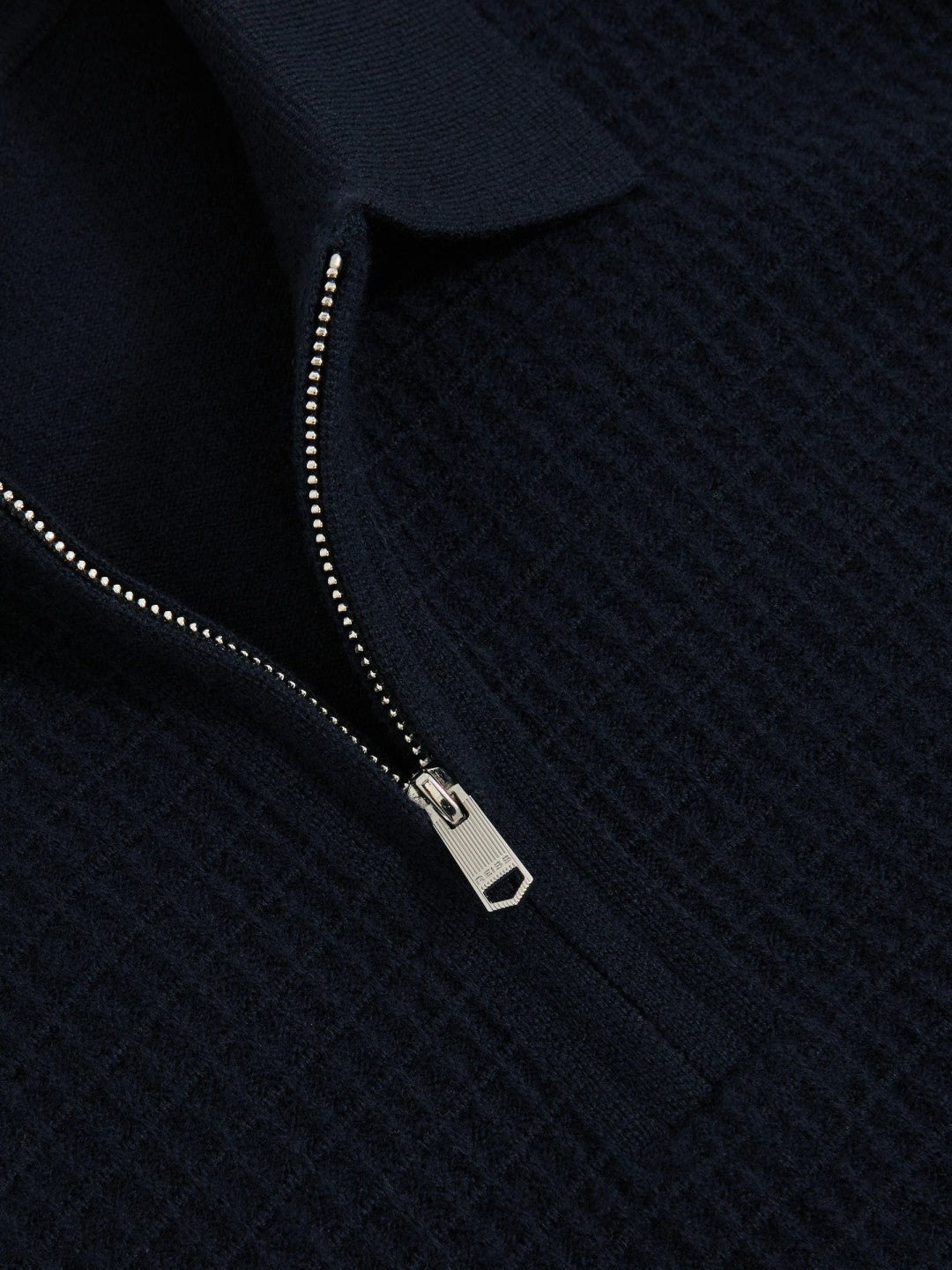 Wool Waffle-Knit Half-Zip Polo Shirt in Navy
