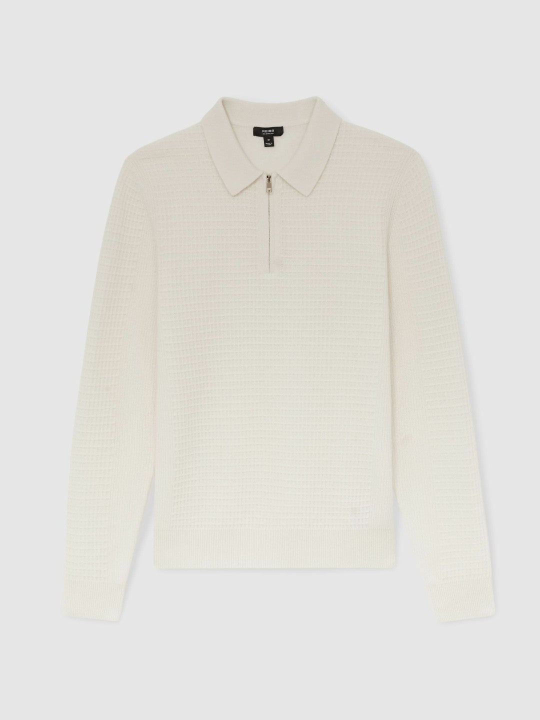Wool Waffle-Knit Half-Zip Polo Shirt in Off White
