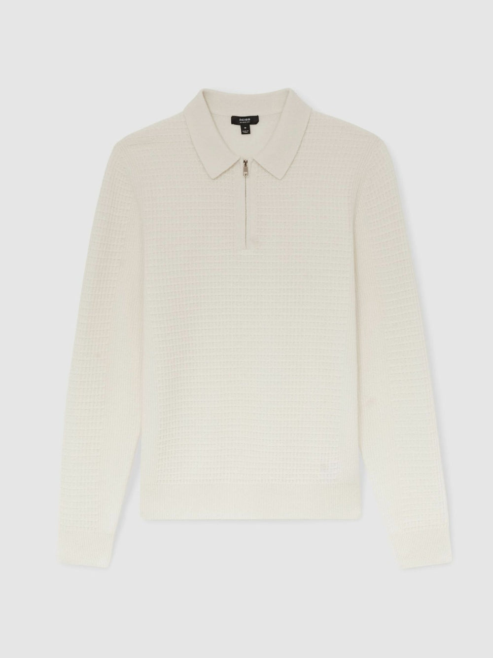 Wool Waffle-Knit Half-Zip Polo Shirt in Off White