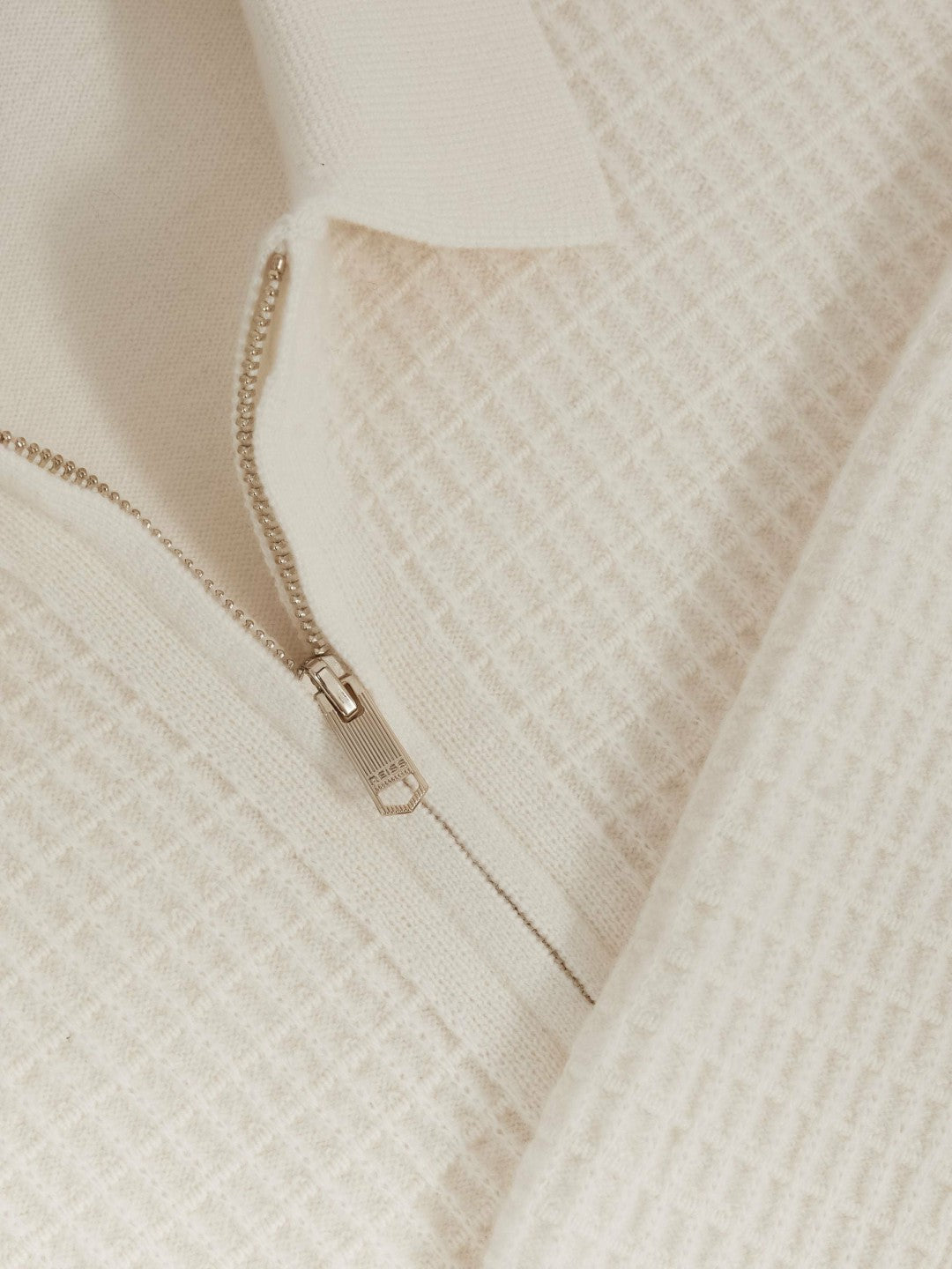 Wool Waffle-Knit Half-Zip Polo Shirt in Off White