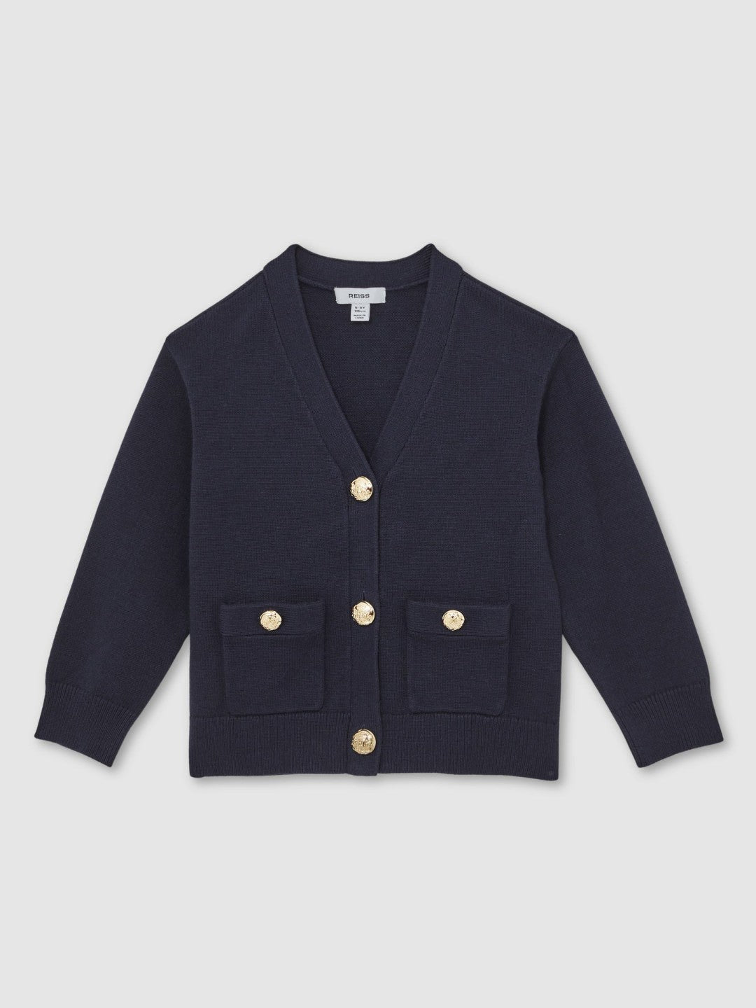 13-14 yrs Knitted Embossed-Button Cardigan in Navy