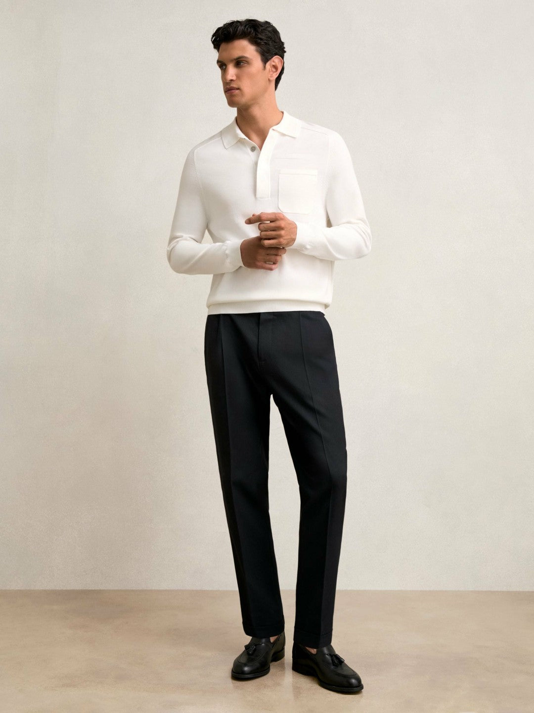 Regular Fit Herringbone Trousers With Cotton in Navy