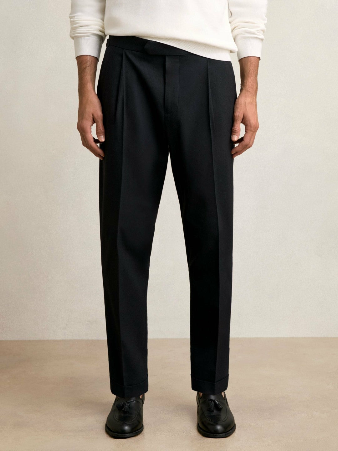 Regular Fit Herringbone Trousers With Cotton in Navy