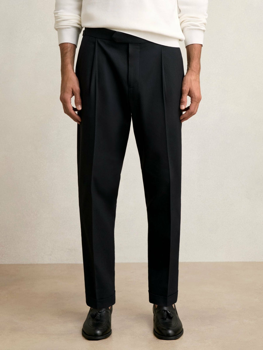 Regular Fit Herringbone Trousers With Cotton in Navy