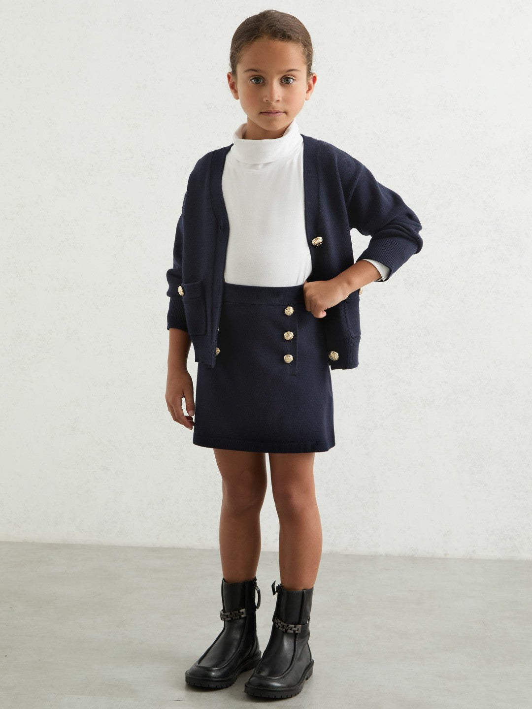 3-9 yrs Knitted Button-Detail A-Line Skirt in Navy