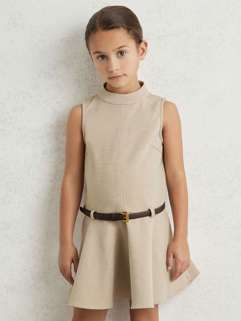 3-9 yrs Drop Waist Belted Sleeveless Dress in Neutral