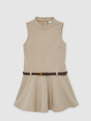 3-9 yrs Drop Waist Belted Sleeveless Dress in Neutral